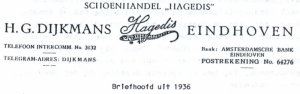 H.G. Dijkmans - Schoenhandel "HaGeDis" - Briefhoofd uit 1936